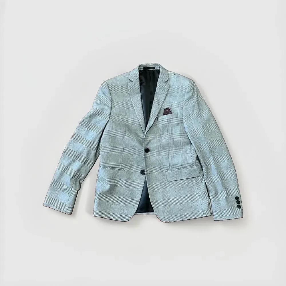B by Brooks Brothers Glen Plaid Two Button Blazer Jacket Grey Black Size 16R
